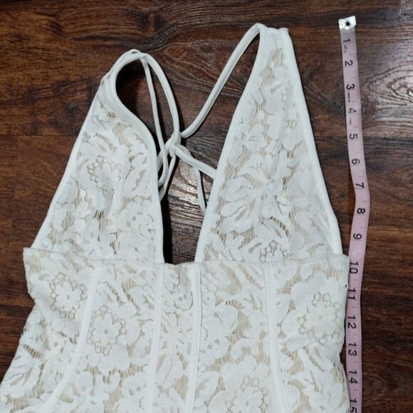 Tobi V-Neck Spaghetti Strap Graduation Lace Prom Bodycon Mini Dress White Small - Picture 11 of 13